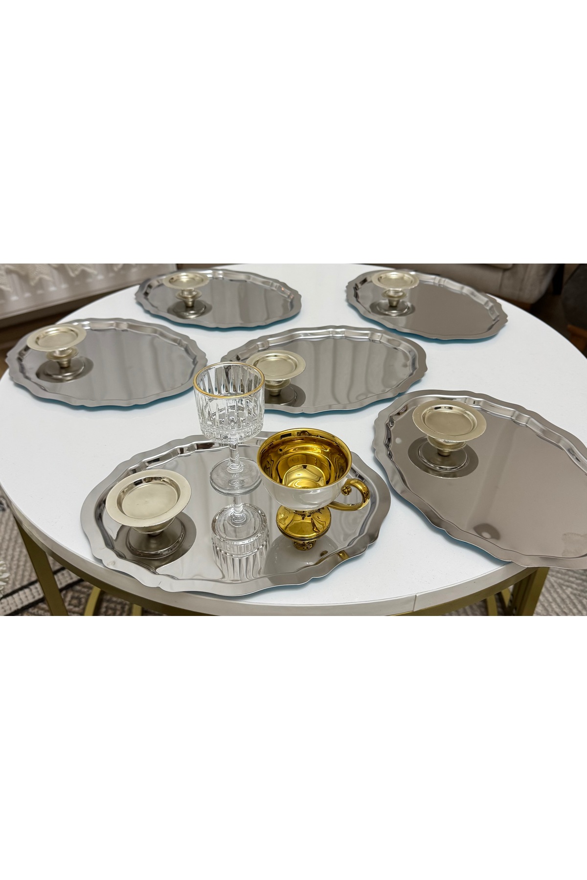 2 MODEL PASLANMAZ ÇELİK OVAL DÜZ TEPSİ VE GÜMÜŞ SADE KÜÇÜK MAKARONLUK 6 LI