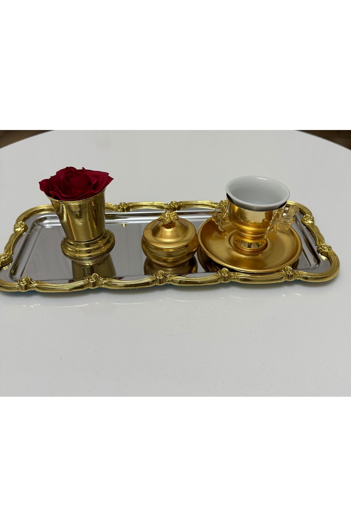 ÇELİK DİKDÖRTGEN 1 ADET GOLD ÇERÇEVELİ 13*33 CM SUNUM TEPSİSİ