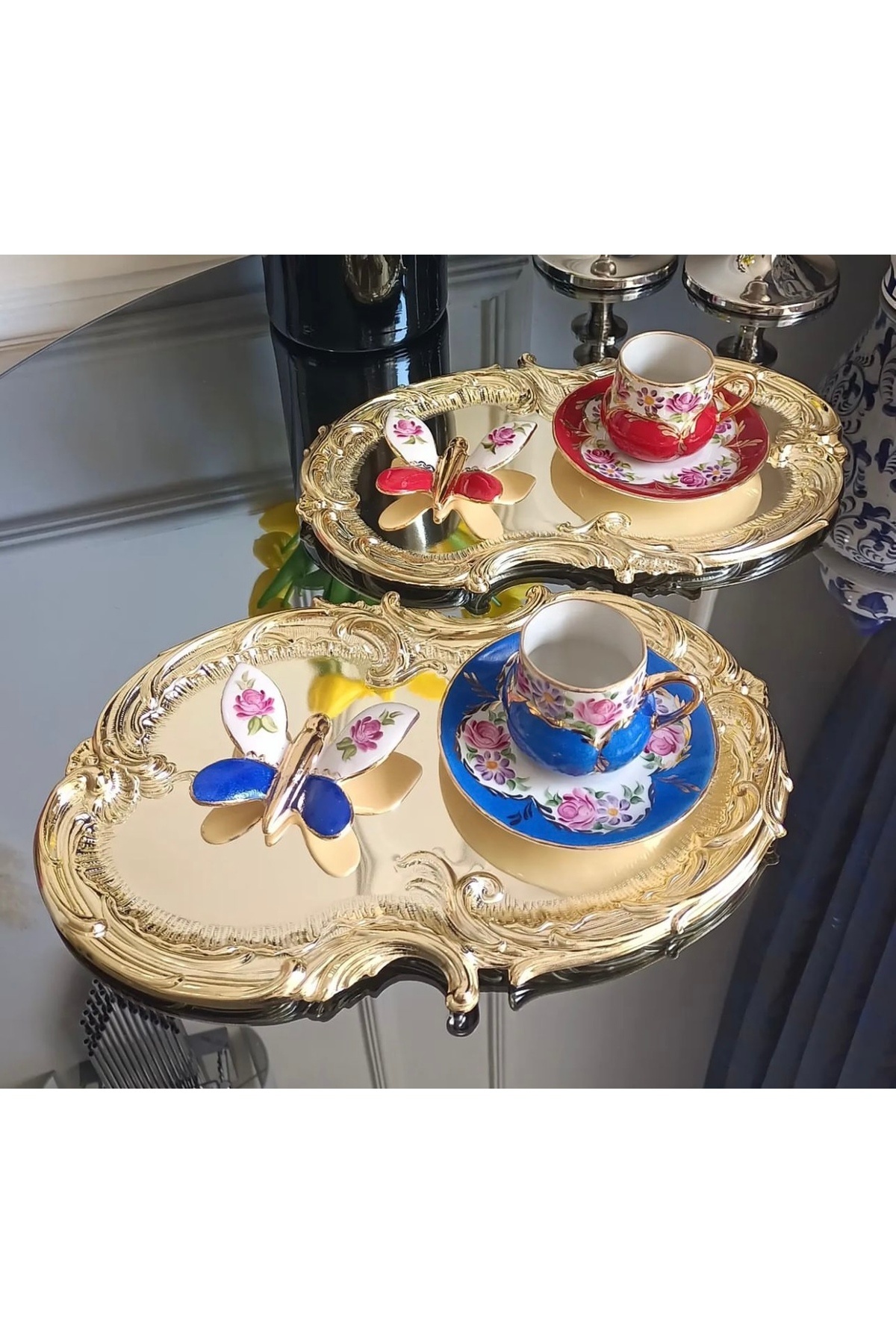 Çelik Gold 2 Adet Işlemeli Dantel Desenli Artnova Servis Tepsisi 30 Cm
