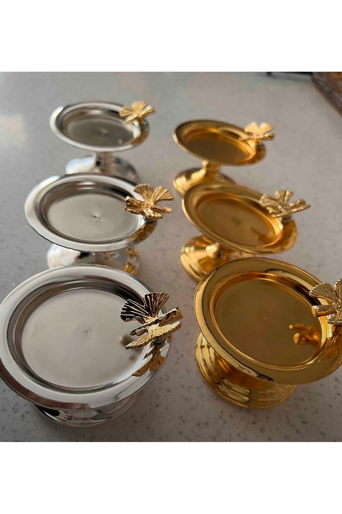 KELEBEK AKSESUARLI 3 GOLD 3 GÜMÜŞ RENK MAKARONLUK 6 LI LOKUMLUK