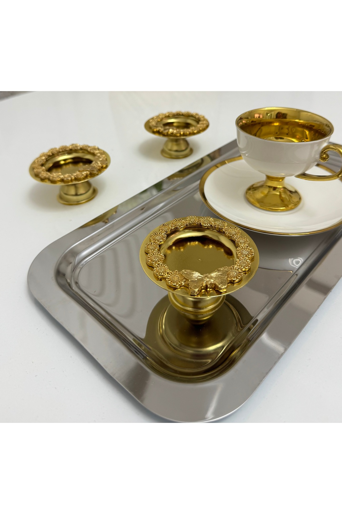 GOLD RENK 6 ADET GOLD KURDELE ÇERÇEVELİ MAKARONLUK LOKUMLUK