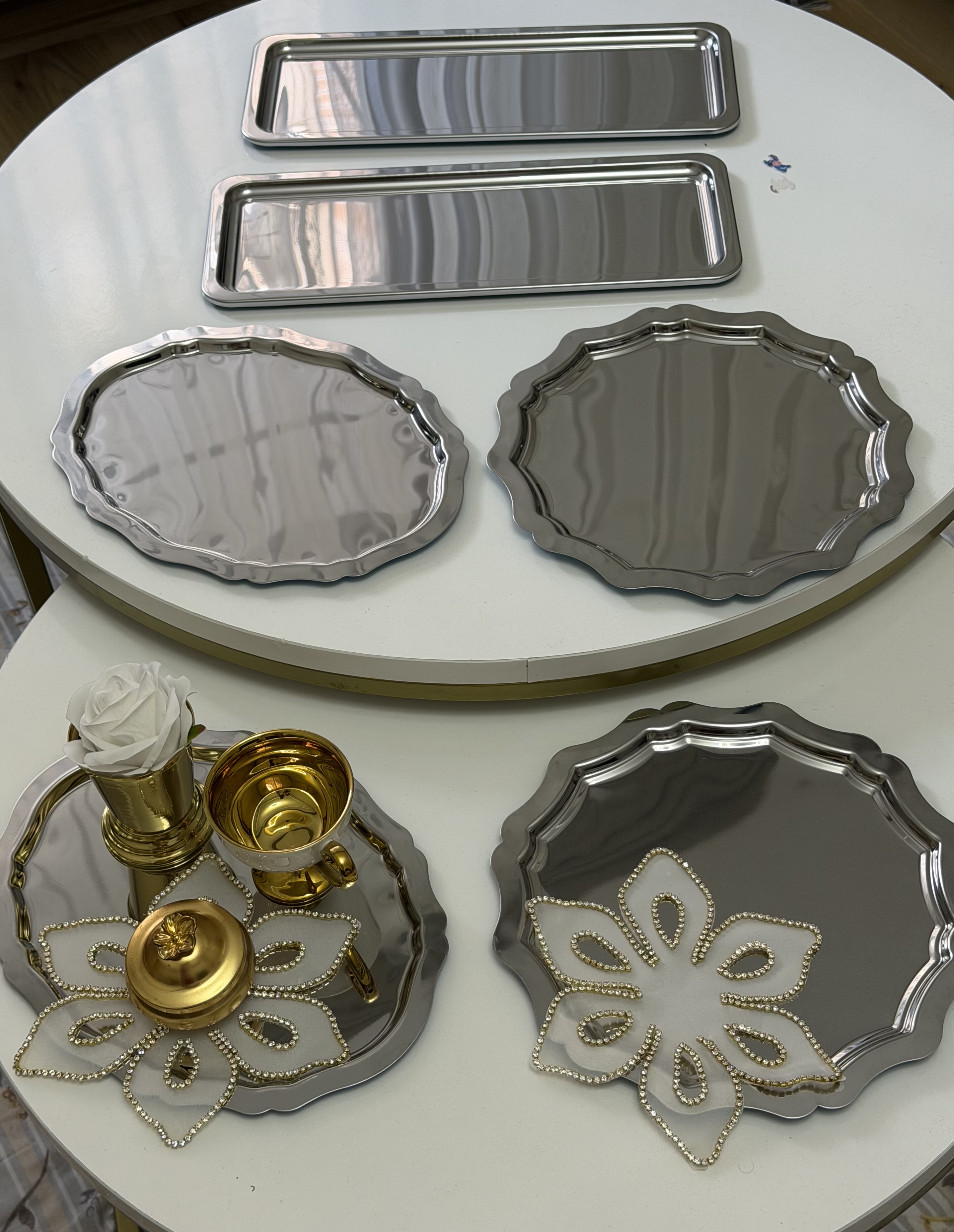 ÜÇ MODEL PASLANMAZ ÇELİK OVAL YUVARLAK BATON SUNUM TEPSİSİ DÜZ 6 ADET
