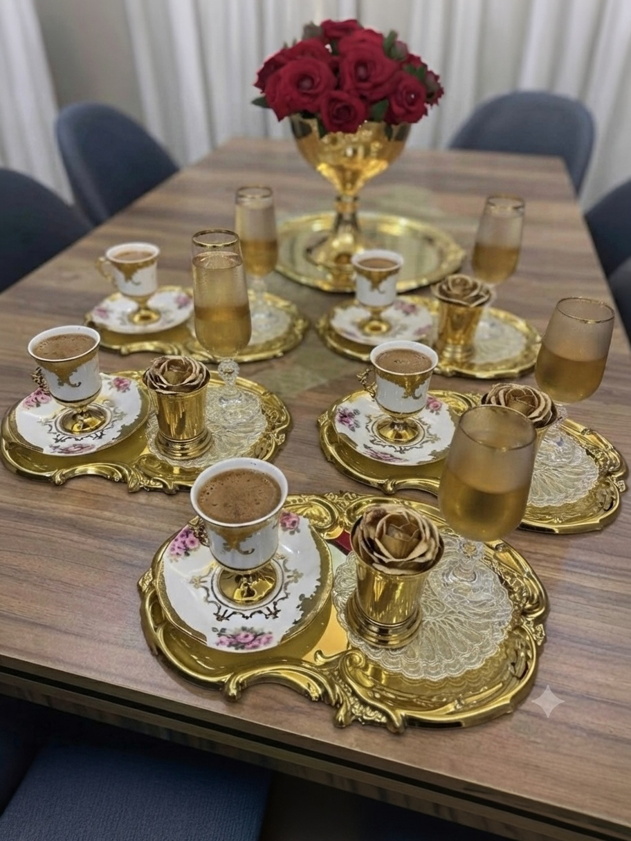 ÇELİK GOLD RENK 6 ADET ARTNOVA MODEL DANTEL SUNUM TEPSİSİ