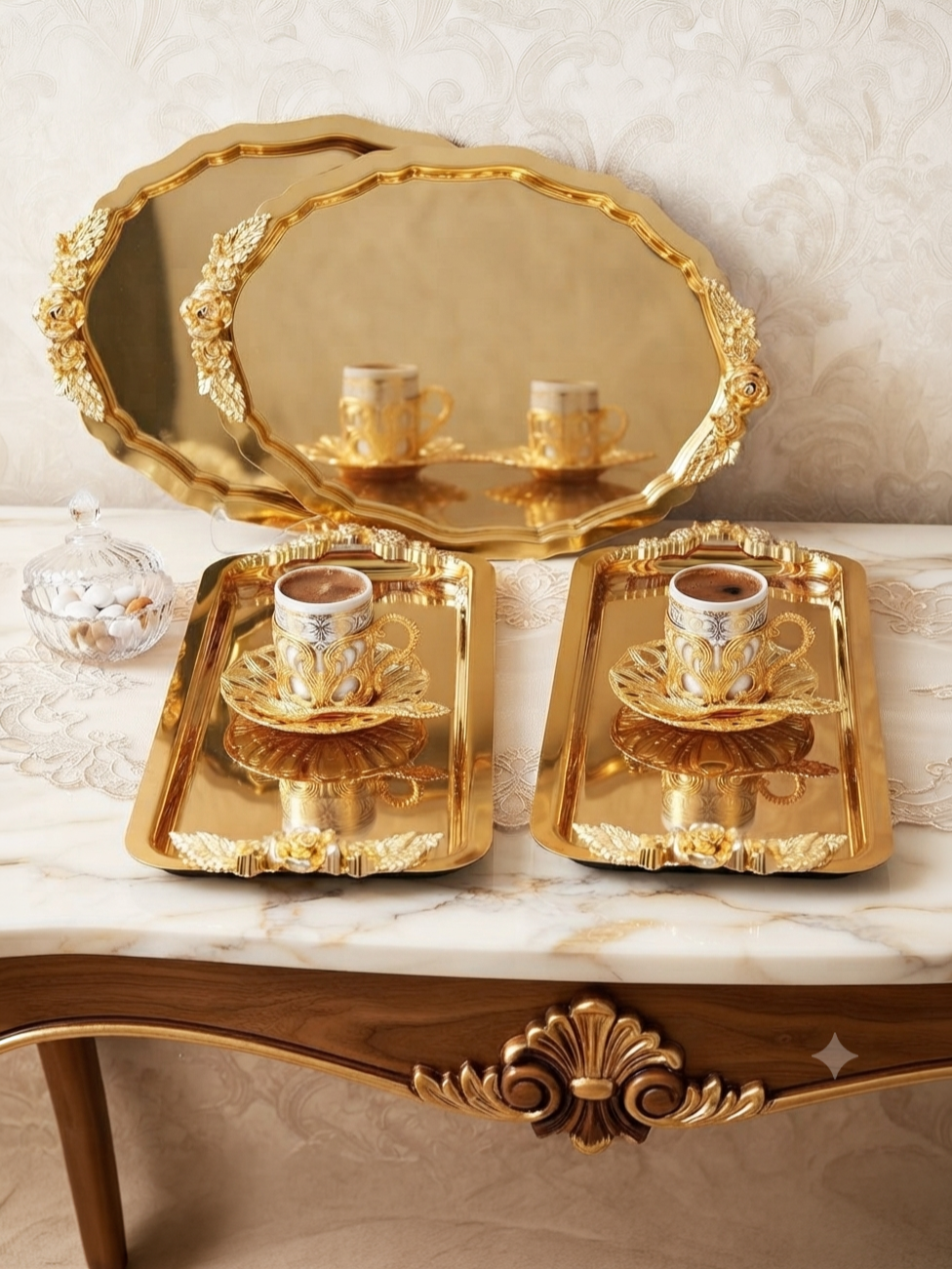 2 ADET OVAL 2 ADET BATON PARLAK GOLD 4 LÜ SUNUM TEPSİSİ