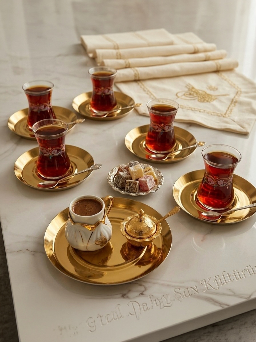 PASLANMAZ ÇELİK GOLD YUVARLAK 6 ADET ÇAY TABAĞI BARDAK ALTLIĞI