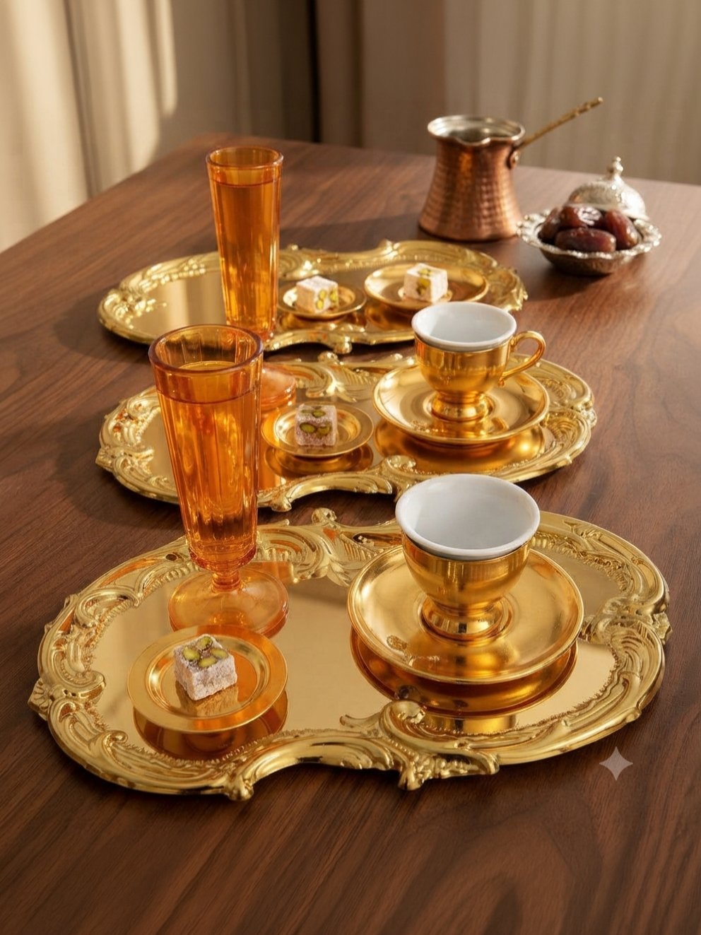 PASLANMAZ ÇELİK GOLD RENK 3 ADET ARTNOVA MODEL SERVİS VE SUNUM TEPSİSİ