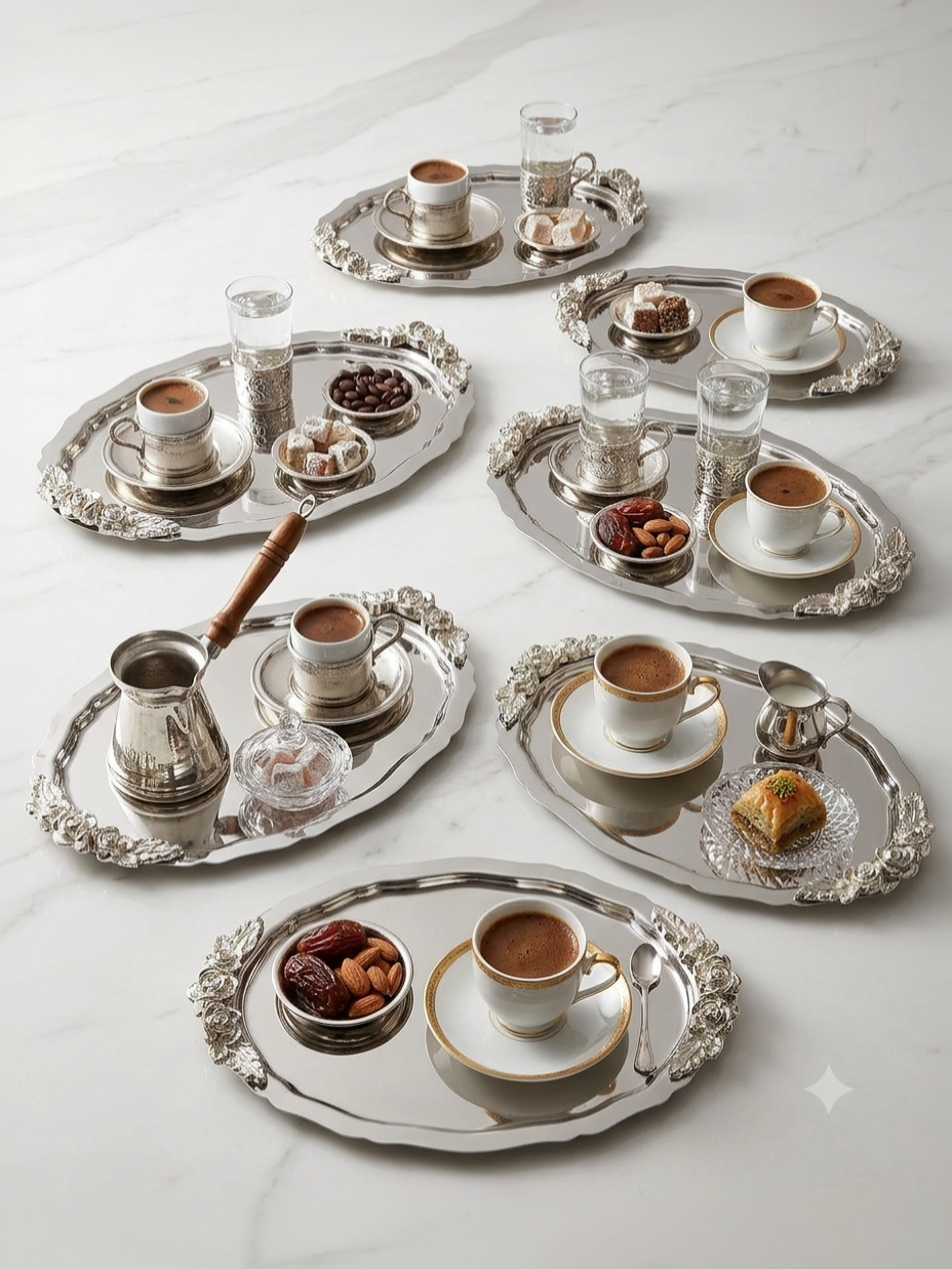 PASLANMAZ ÇELİK OVAL MODEL 6 ADETGÜMÜŞ KULPLU SUNUM TEPSİSİ