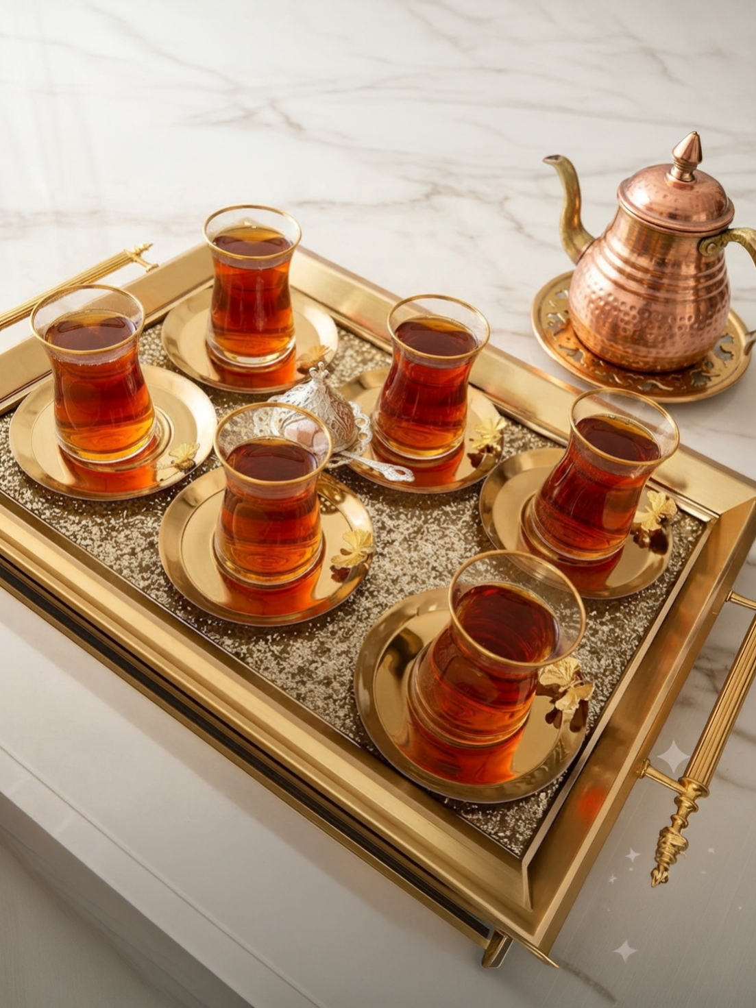 ÇELİK GOLD KAPLAMA 6 ADET KELEBEKLİ ÇAY TABAĞI