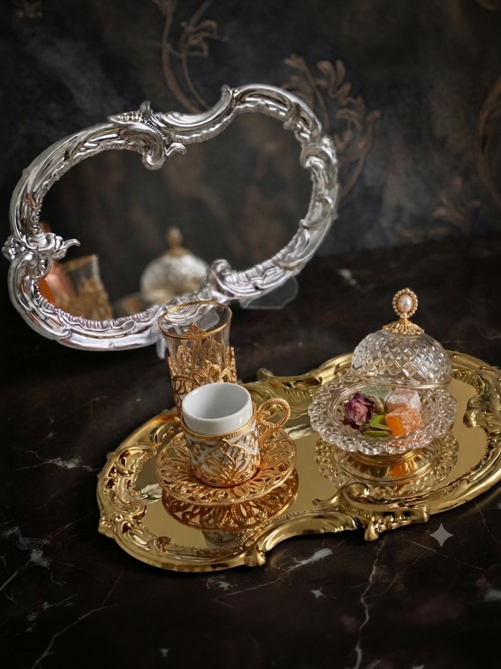 PASLANMAZ ÇELİK ARTNOVA GOLD VE GÜMÜŞ SERVİS VE SUNUM TEPSİSİ 2 Lİ