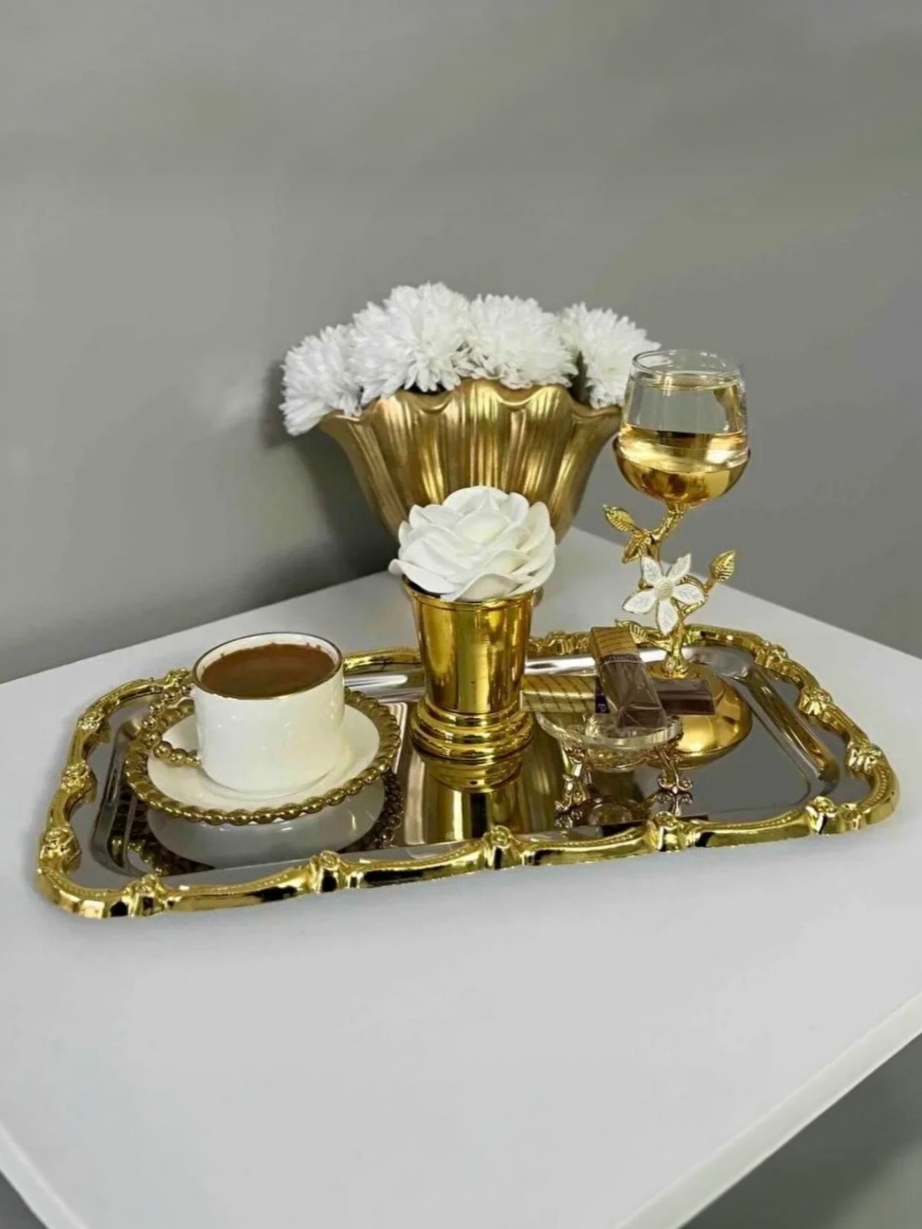 ÇELİK BÜYÜK BATON GOLD ÇERÇEVELİ 1 ADET SERVİS TEPSİSİ 17*33 CM