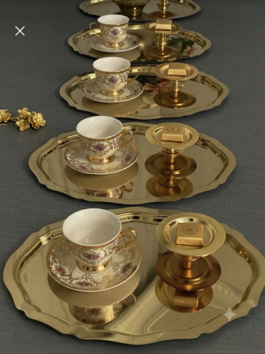 2 MODEL GOLD OVAL TEPSİ 25 CM VE GOLD MAKARONLUK 6 LI TAKIM
