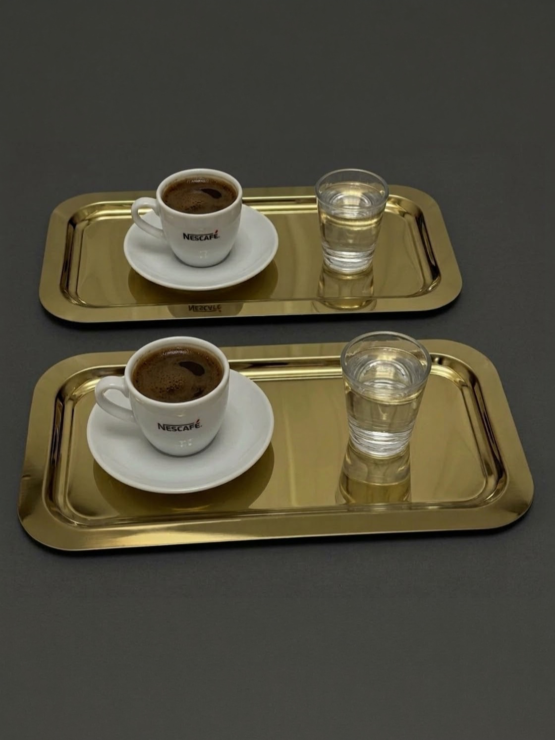 2 ADET GOLD RENK BÜYÜK DİKDÖRTGEN MODEL SERVİS VE SUNUM TEPSİSİ 17*33 CM