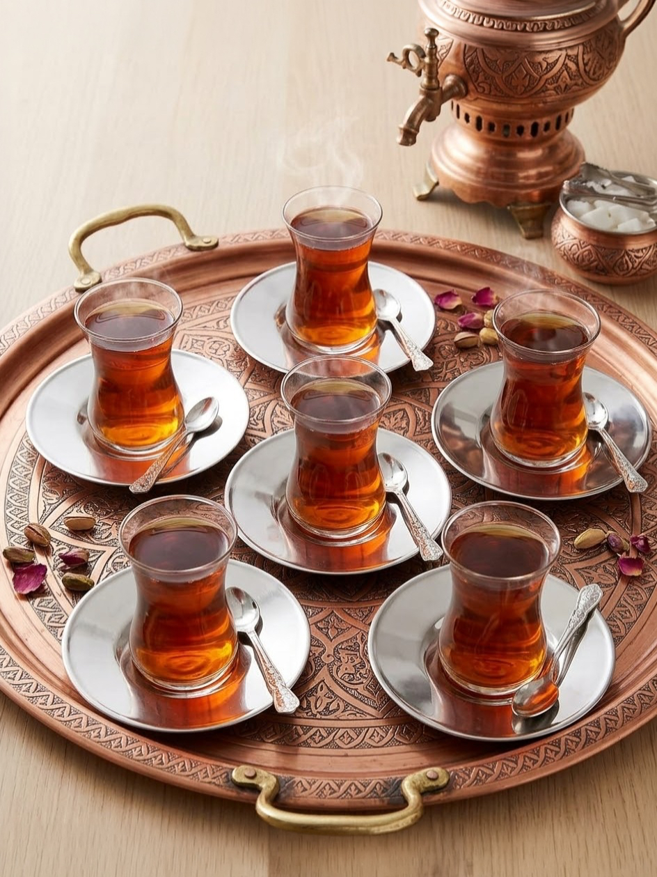 PASLANMAZ ÇELİK YUVARLAK 6 LI ÇAY TABAĞI BARDAK ALTLIĞI