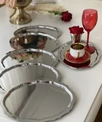 PASLANMAZ ÇELİK OVAL MODEL 6 LI SERVİS VE SUNUM TEPSİSİ 20*25 CM