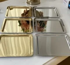 PASLANMAZ ÇELİK KARE MODEL GOLD VE GÜMÜŞ 6 LI SUNUM TEPSİSİ
